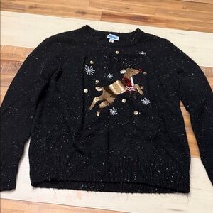 Festive Black Sweater with Reindeer Design